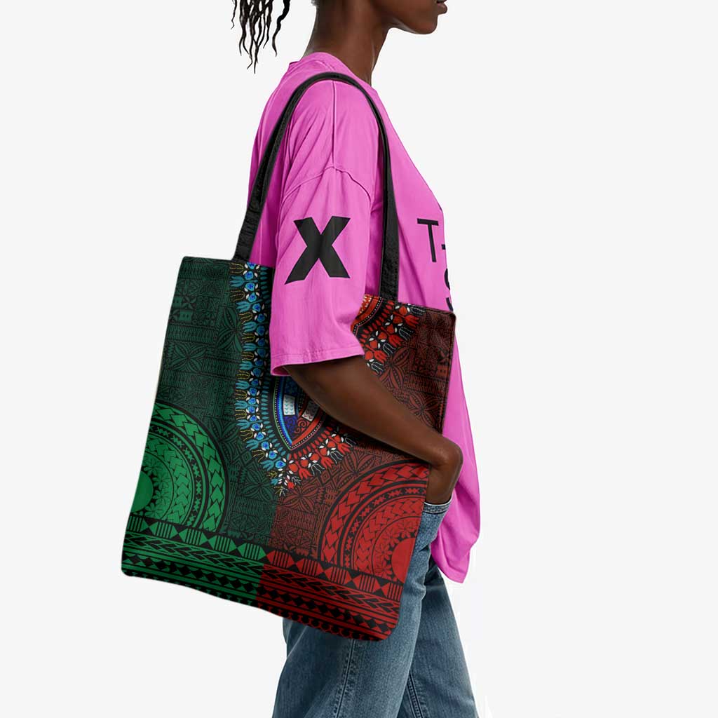 Green-red Dashiki and Tapa Pattern Tote Bag Africa-Polynesia Together Culture