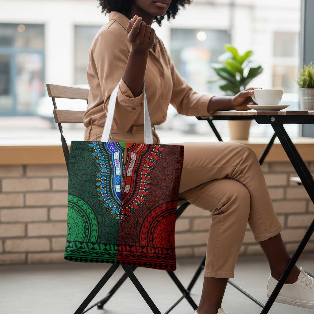 Green-red Dashiki and Tapa Pattern Tote Bag Africa-Polynesia Together Culture