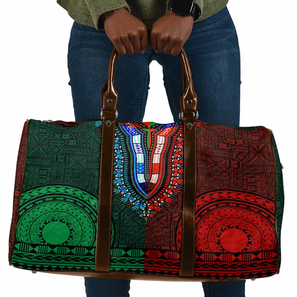 Green-red Dashiki and Tapa Pattern Travel Bag Africa-Polynesia Together Culture