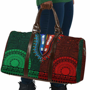 Green-red Dashiki and Tapa Pattern Travel Bag Africa-Polynesia Together Culture