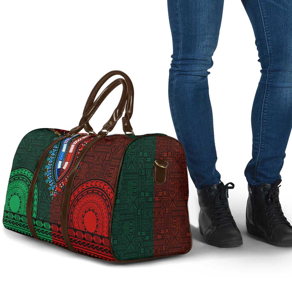 Green-red Dashiki and Tapa Pattern Travel Bag Africa-Polynesia Together Culture