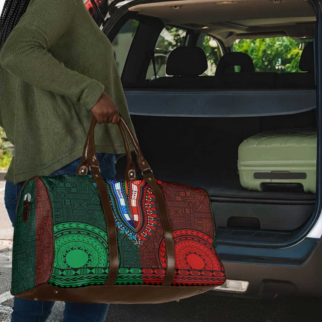 Green-red Dashiki and Tapa Pattern Travel Bag Africa-Polynesia Together Culture