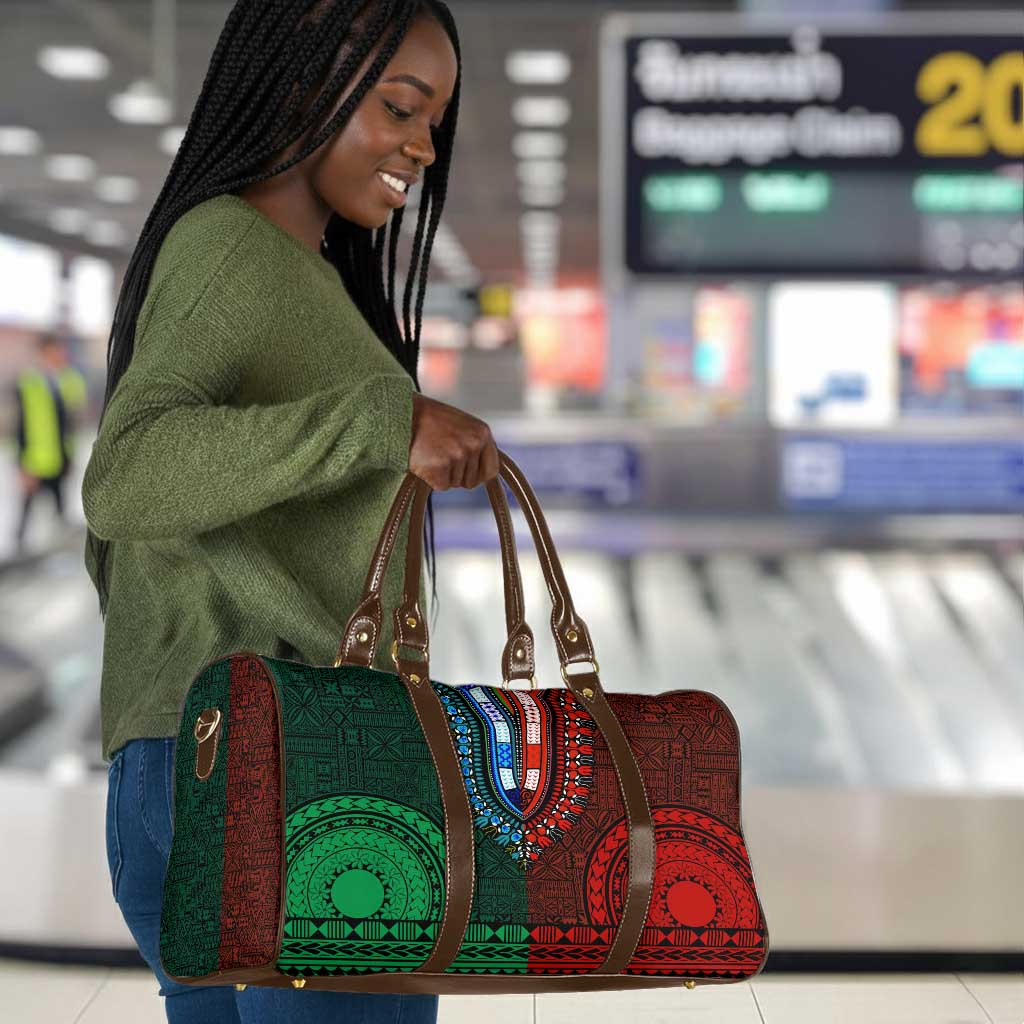 Green-red Dashiki and Tapa Pattern Travel Bag Africa-Polynesia Together Culture