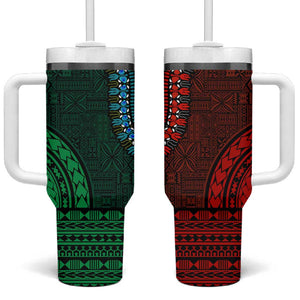 Green-red Dashiki and Tapa Pattern Tumbler With Handle Africa-Polynesia Together Culture