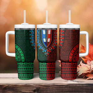 Green-red Dashiki and Tapa Pattern Tumbler With Handle Africa-Polynesia Together Culture