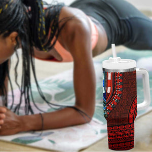 Green-red Dashiki and Tapa Pattern Tumbler With Handle Africa-Polynesia Together Culture