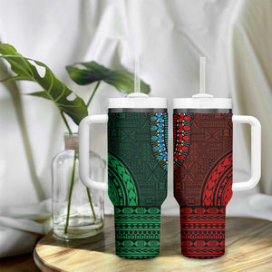 Green-red Dashiki and Tapa Pattern Tumbler With Handle Africa-Polynesia Together Culture