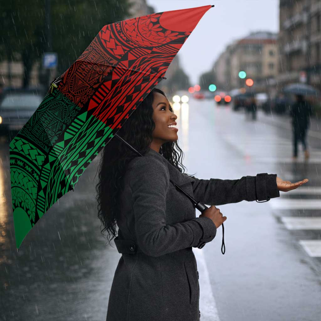Green-red Dashiki and Tapa Pattern Umbrella Africa-Polynesia Together Culture