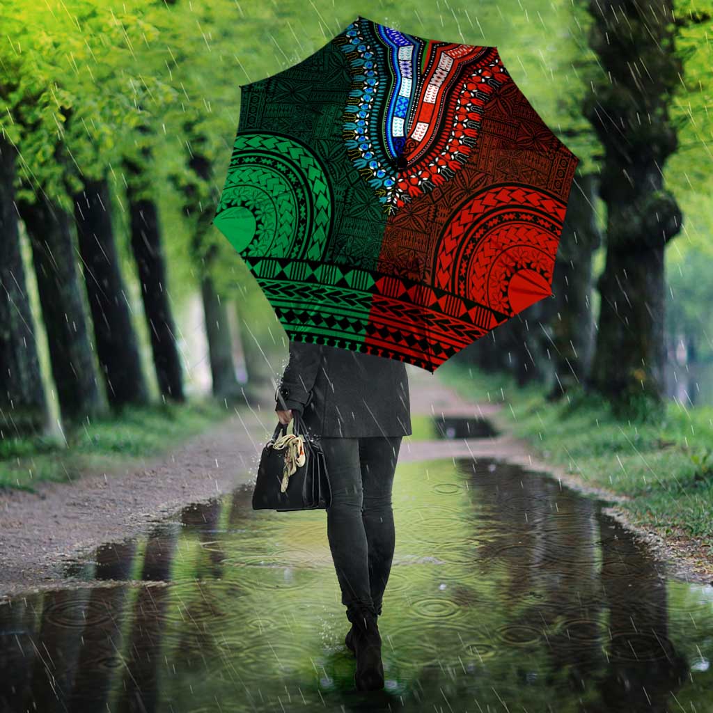Green-red Dashiki and Tapa Pattern Umbrella Africa-Polynesia Together Culture