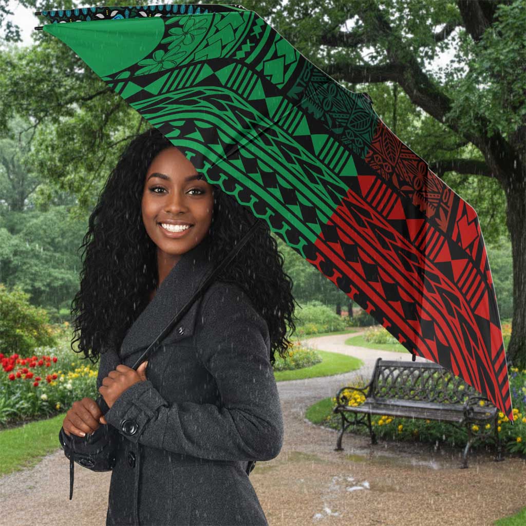 Green-red Dashiki and Tapa Pattern Umbrella Africa-Polynesia Together Culture