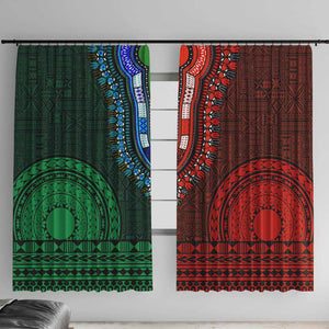 Green-red Dashiki and Tapa Pattern Window Curtain Africa-Polynesia Together Culture