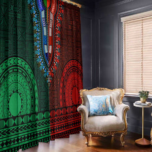 Green-red Dashiki and Tapa Pattern Window Curtain Africa-Polynesia Together Culture