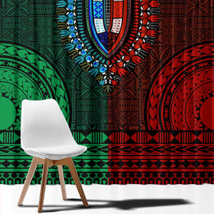 Green-red Dashiki and Tapa Pattern Window Curtain Africa-Polynesia Together Culture