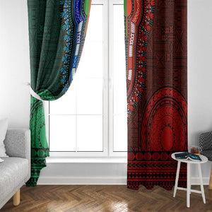 Green-red Dashiki and Tapa Pattern Window Curtain Africa-Polynesia Together Culture