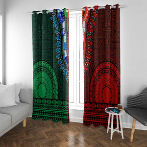 Green-red Dashiki and Tapa Pattern Window Curtain Africa-Polynesia Together Culture