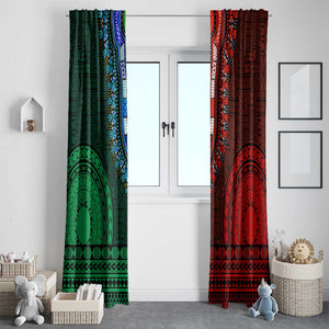 Green-red Dashiki and Tapa Pattern Window Curtain Africa-Polynesia Together Culture