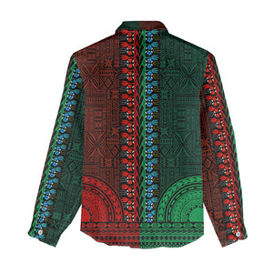 Green-red Dashiki and Tapa Pattern Women Casual Shirt Africa-Polynesia Together Culture