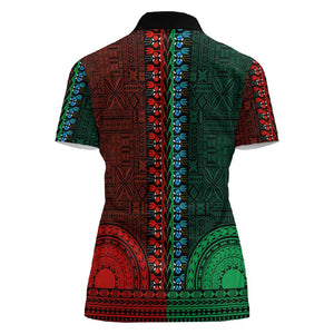 Green-red Dashiki and Tapa Pattern Women Polo Shirt Africa-Polynesia Together Culture