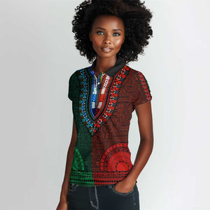 Green-red Dashiki and Tapa Pattern Women Polo Shirt Africa-Polynesia Together Culture