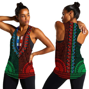 Green-red Dashiki and Tapa Pattern Women Racerback Tank Africa-Polynesia Together Culture