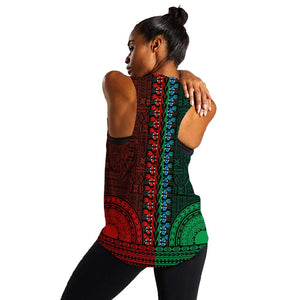 Green-red Dashiki and Tapa Pattern Women Racerback Tank Africa-Polynesia Together Culture