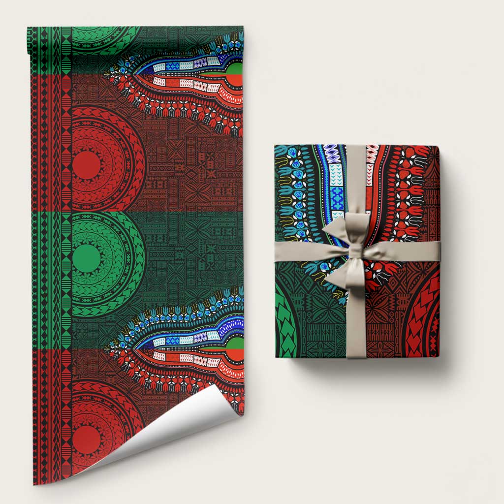 Green-red Dashiki and Tapa Pattern Wrapping Paper Africa and Polynesia Together Culture - African Pride