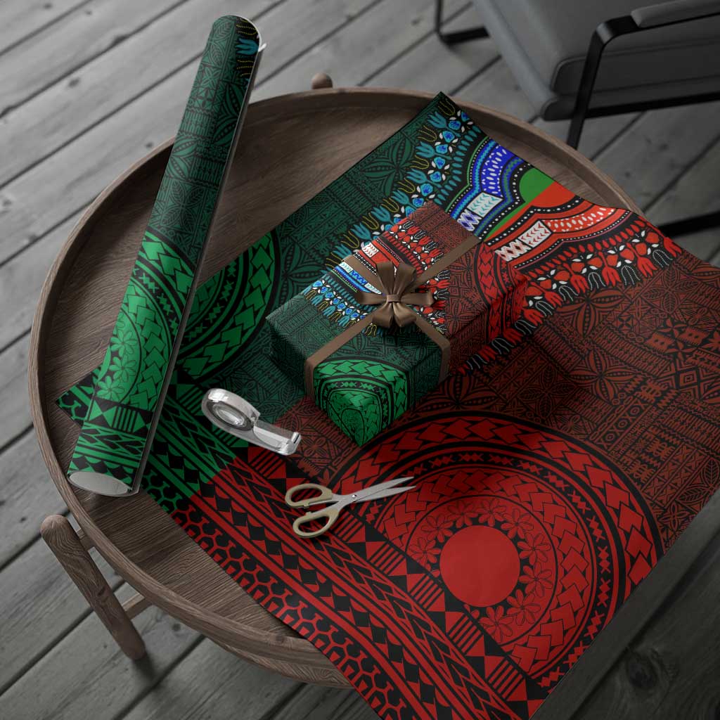 Green-red Dashiki and Tapa Pattern Wrapping Paper Africa and Polynesia Together Culture - African Pride