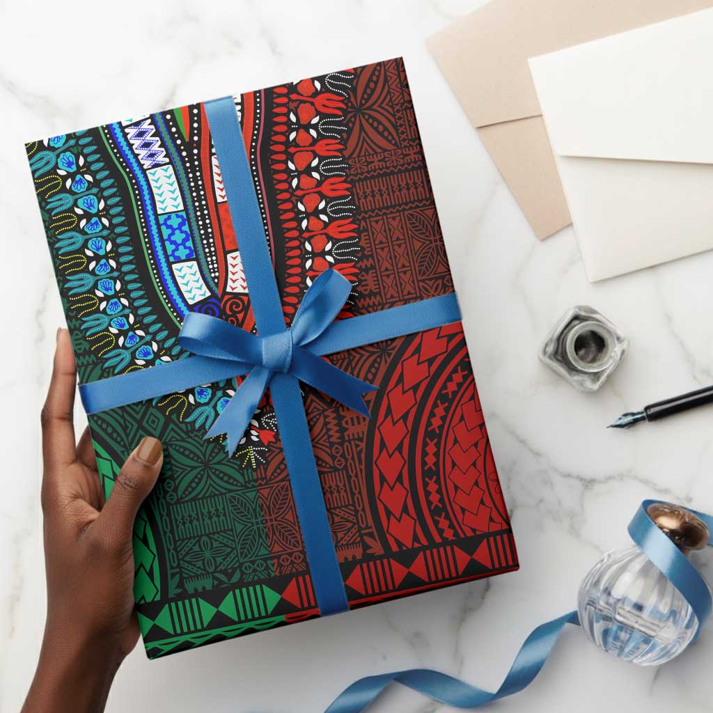 Green-red Dashiki and Tapa Pattern Wrapping Paper Africa and Polynesia Together Culture - African Pride