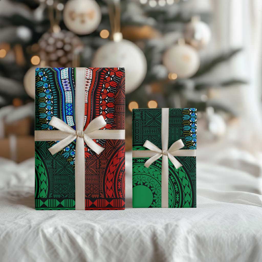 Green-red Dashiki and Tapa Pattern Wrapping Paper Africa and Polynesia Together Culture - African Pride