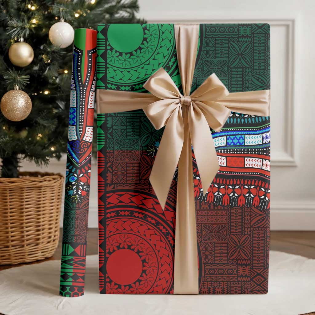 Green-red Dashiki and Tapa Pattern Wrapping Paper Africa and Polynesia Together Culture - African Pride