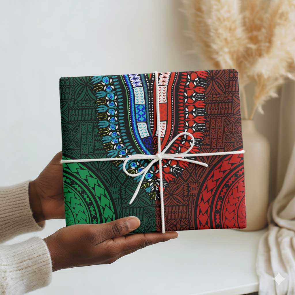 Green-red Dashiki and Tapa Pattern Wrapping Paper Africa and Polynesia Together Culture - African Pride