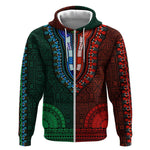 Green-red Dashiki and Tapa Pattern Zip Hoodie Africa-Polynesia Together Culture