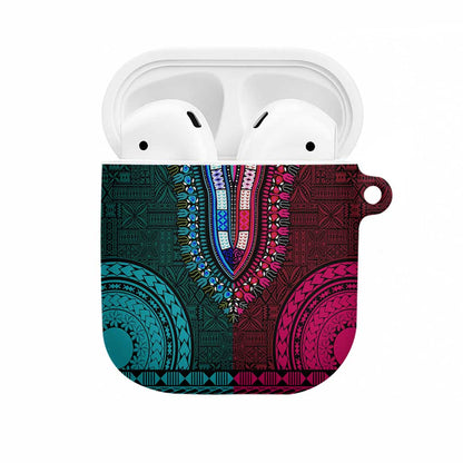 Teal-pink Dashiki and Tapa Pattern AirPods Case Africa-Polynesia Together Culture