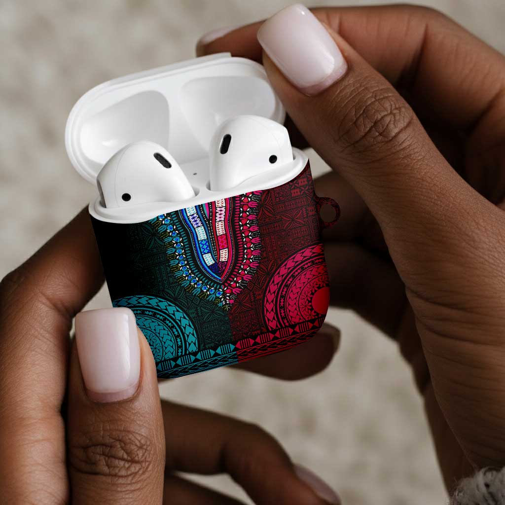 Teal-pink Dashiki and Tapa Pattern AirPods Case Africa-Polynesia Together Culture