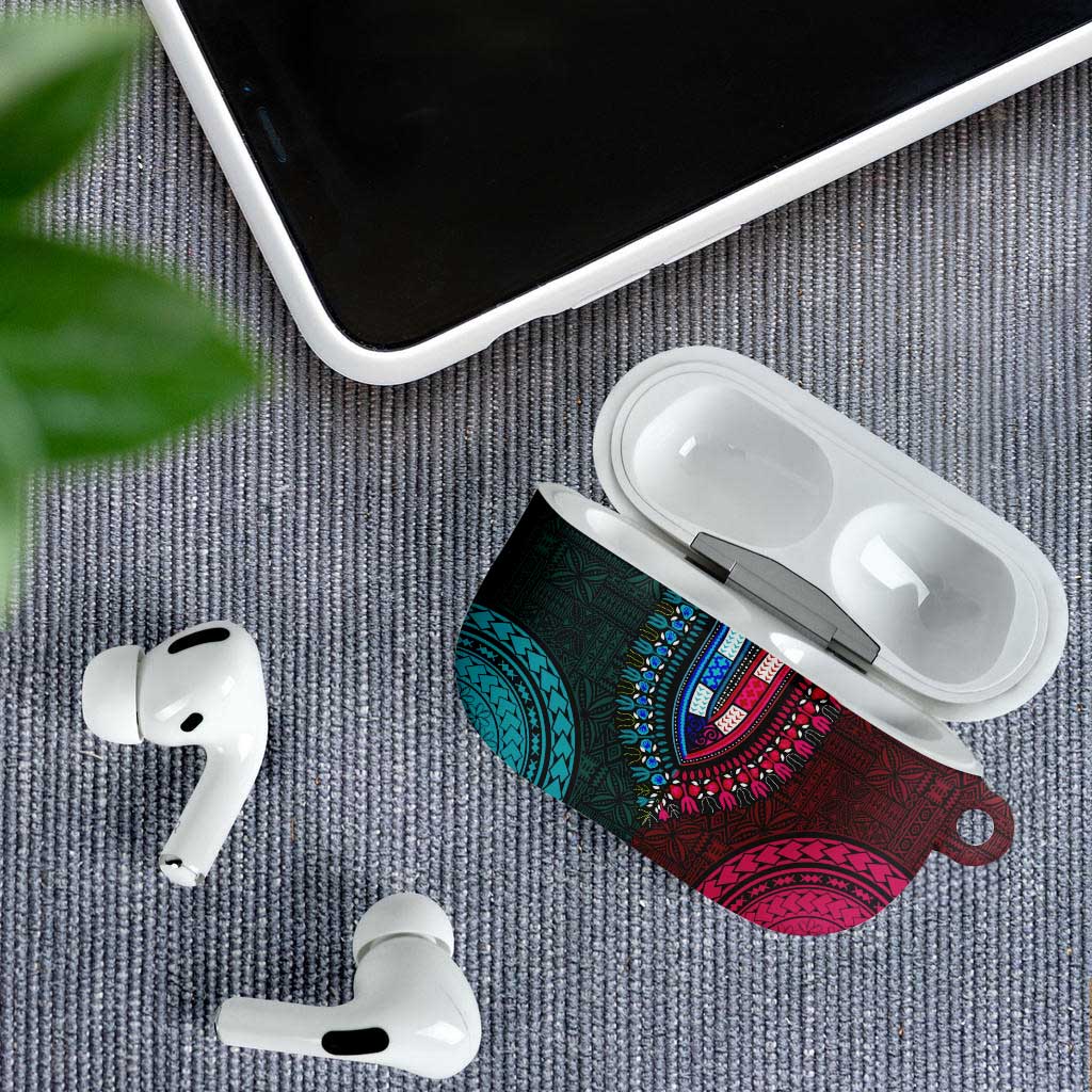 Teal-pink Dashiki and Tapa Pattern AirPods Case Africa-Polynesia Together Culture