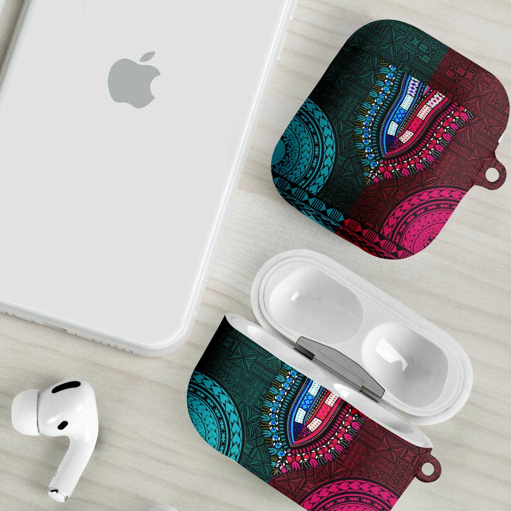 Teal-pink Dashiki and Tapa Pattern AirPods Case Africa-Polynesia Together Culture