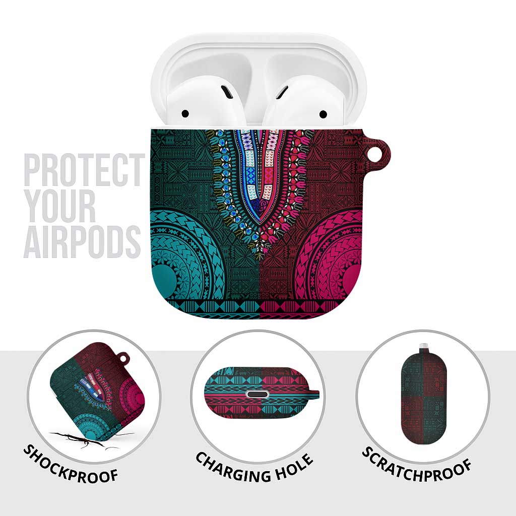 Teal-pink Dashiki and Tapa Pattern AirPods Case Africa-Polynesia Together Culture