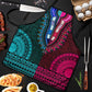 Teal-pink Dashiki and Tapa Pattern Apron Africa-Polynesia Together Culture