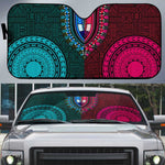 Teal-pink Dashiki and Tapa Pattern Auto Sun Shade Africa-Polynesia Together Culture
