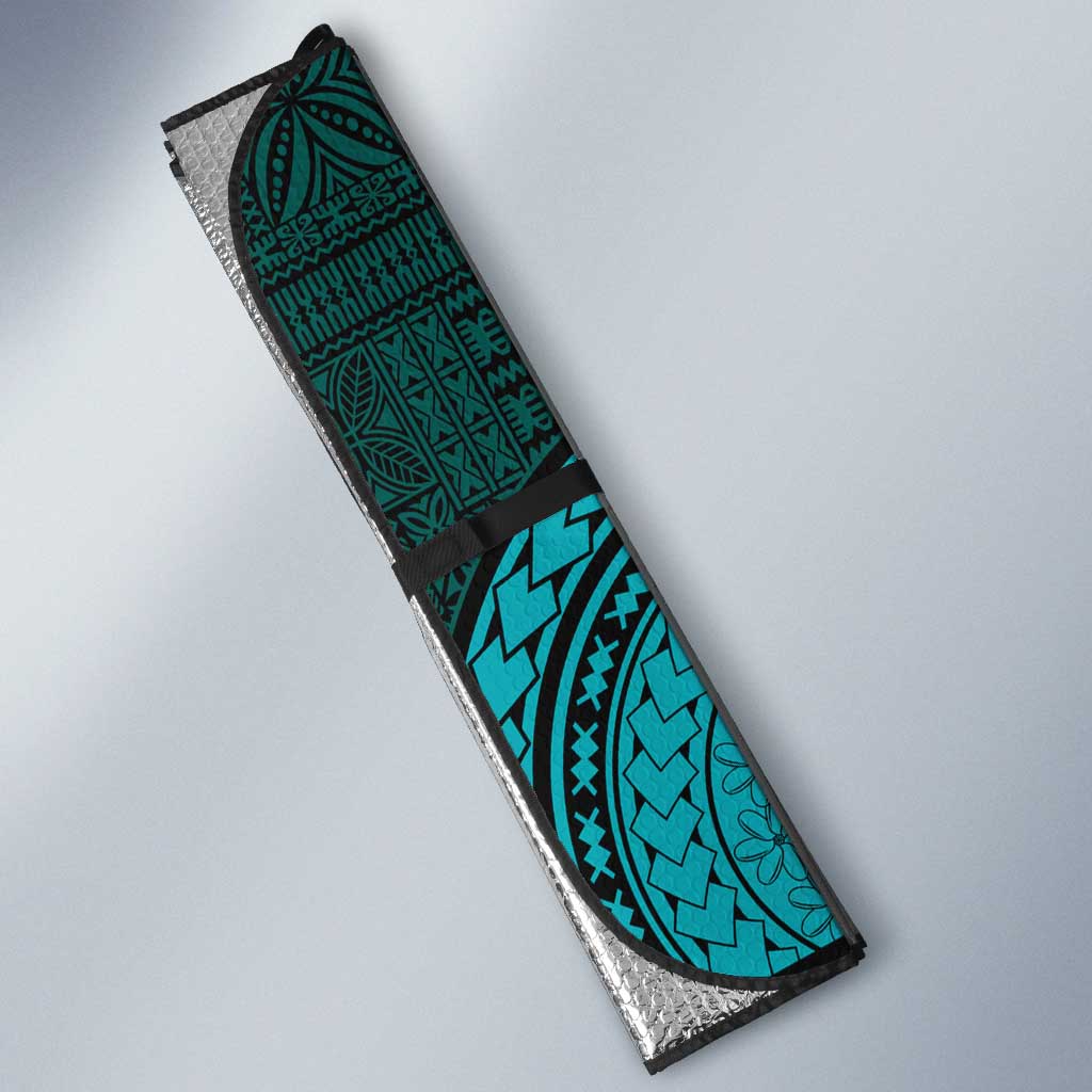 Teal-pink Dashiki and Tapa Pattern Auto Sun Shade Africa-Polynesia Together Culture