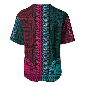 Teal-pink Dashiki and Tapa Pattern Baseball Jersey Africa-Polynesia Together Culture