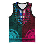 Teal-pink Dashiki and Tapa Pattern Basketball Jersey Africa-Polynesia Together Culture LT9