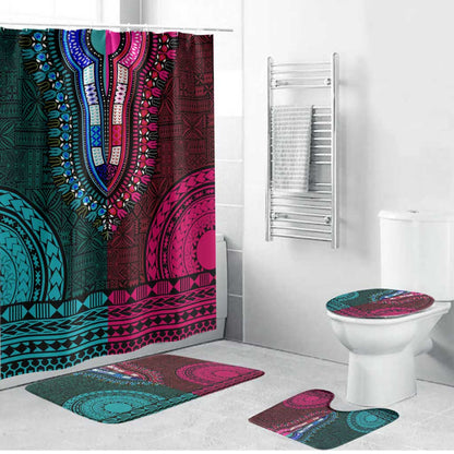 Teal-pink Dashiki and Tapa Pattern Bathroom Set Africa-Polynesia Together Culture