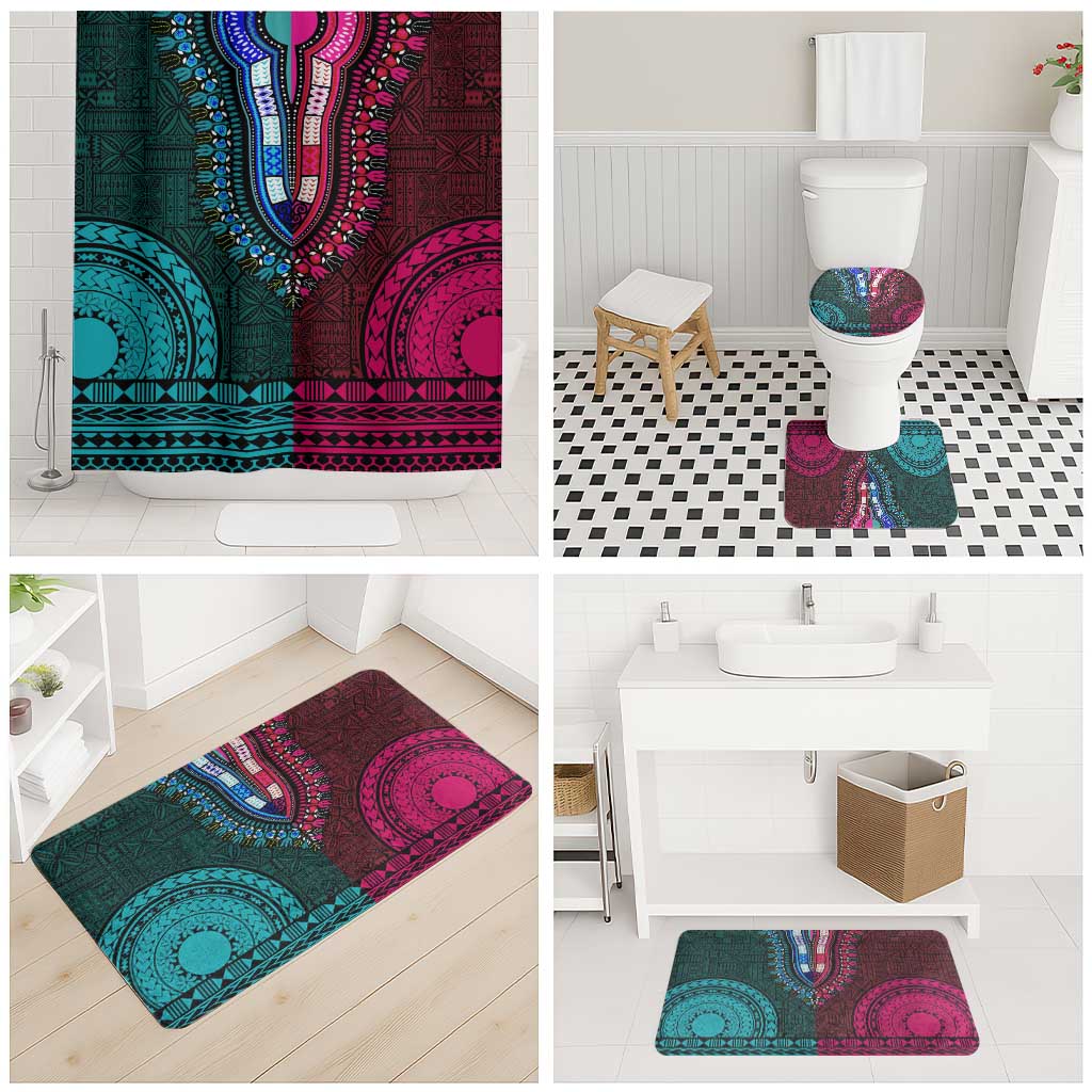 Teal-pink Dashiki and Tapa Pattern Bathroom Set Africa-Polynesia Together Culture