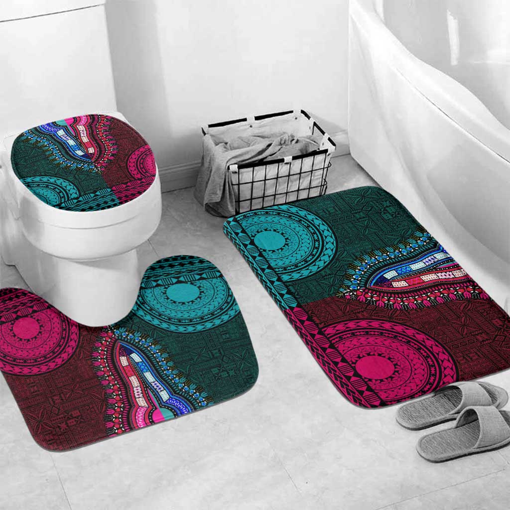 Teal-pink Dashiki and Tapa Pattern Bathroom Set Africa-Polynesia Together Culture