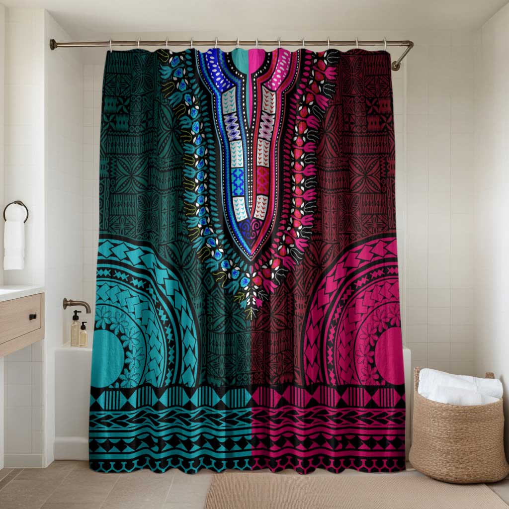 Teal-pink Dashiki and Tapa Pattern Bathroom Set Africa-Polynesia Together Culture