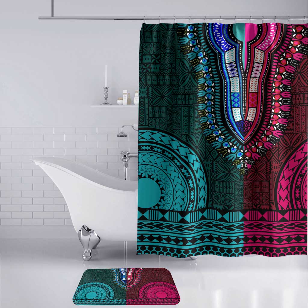 Teal-pink Dashiki and Tapa Pattern Bathroom Set Africa-Polynesia Together Culture