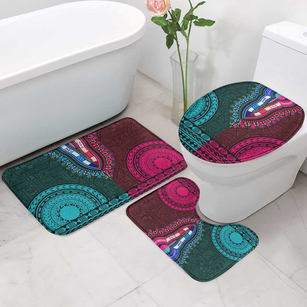 Teal-pink Dashiki and Tapa Pattern Bathroom Set Africa-Polynesia Together Culture