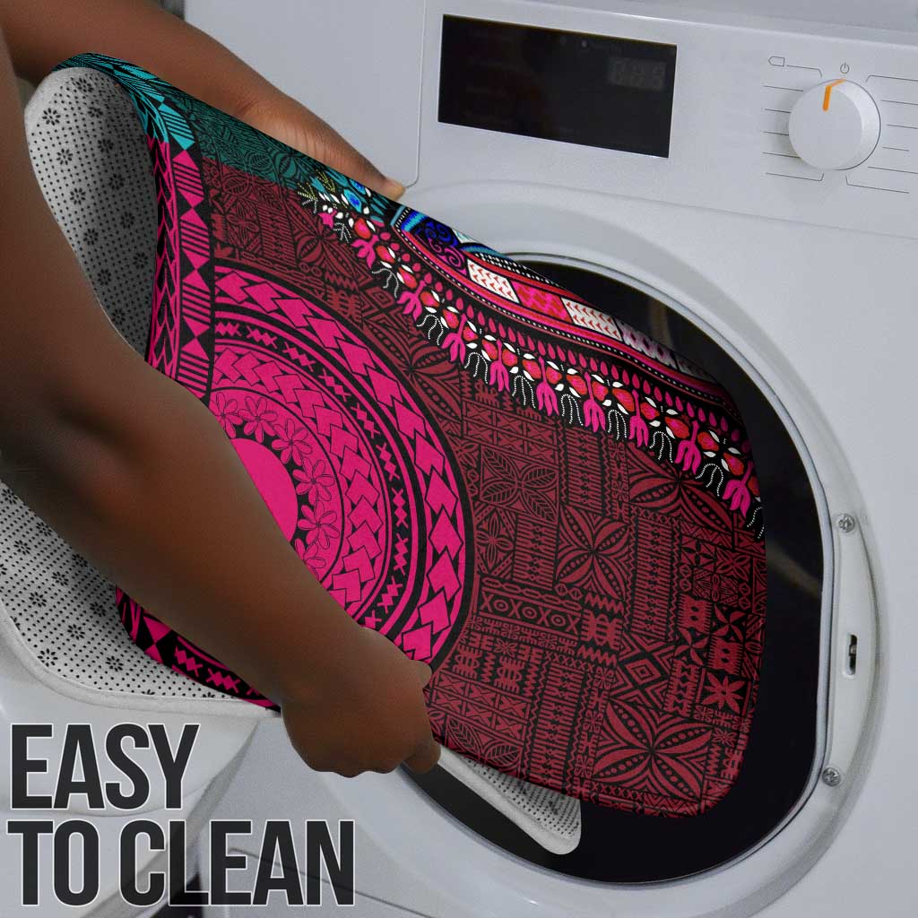 Teal-pink Dashiki and Tapa Pattern Bathroom Set Africa-Polynesia Together Culture
