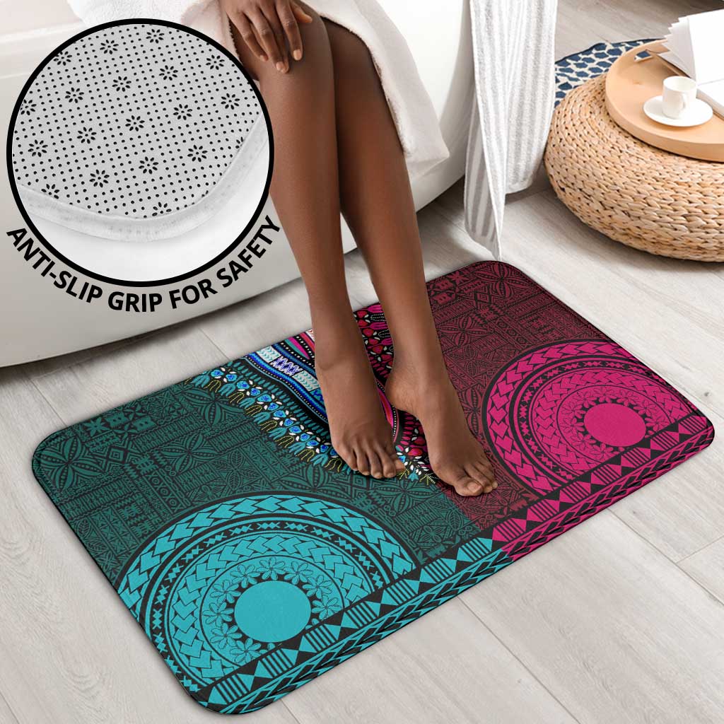 Teal-pink Dashiki and Tapa Pattern Bathroom Set Africa-Polynesia Together Culture